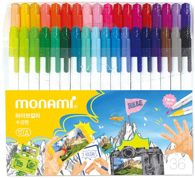 monAmi LIVE COLOR 雙頭水性筆 36色, 綜合色, 36支
