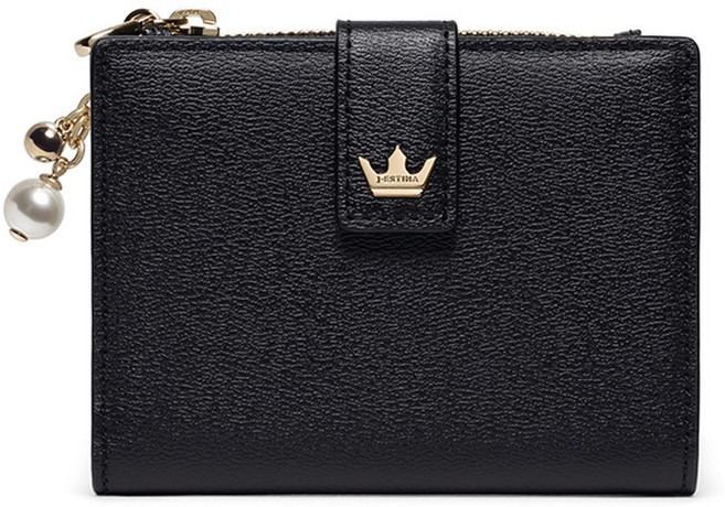 J.ESTINA 女款 LILY 兩折頂部拉鍊短夾 + 購物袋