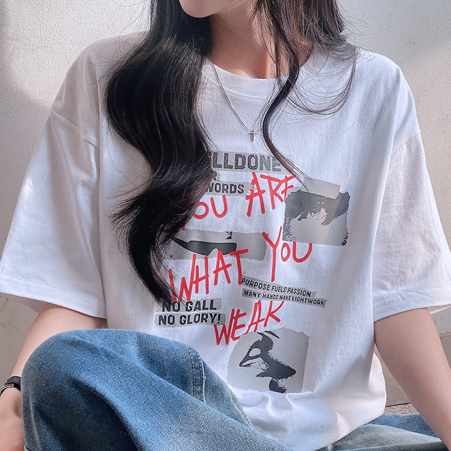 젤루나 순면100 박스 롱 레이어드 반팔 티셔츠 TH-79