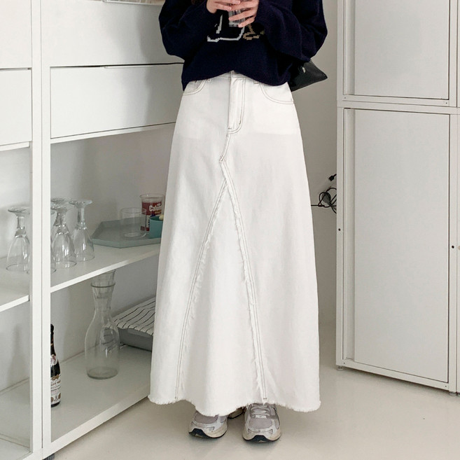 토마토팩토리 여성용 다빈치 라인 뒷트임 코튼 롱 스커트