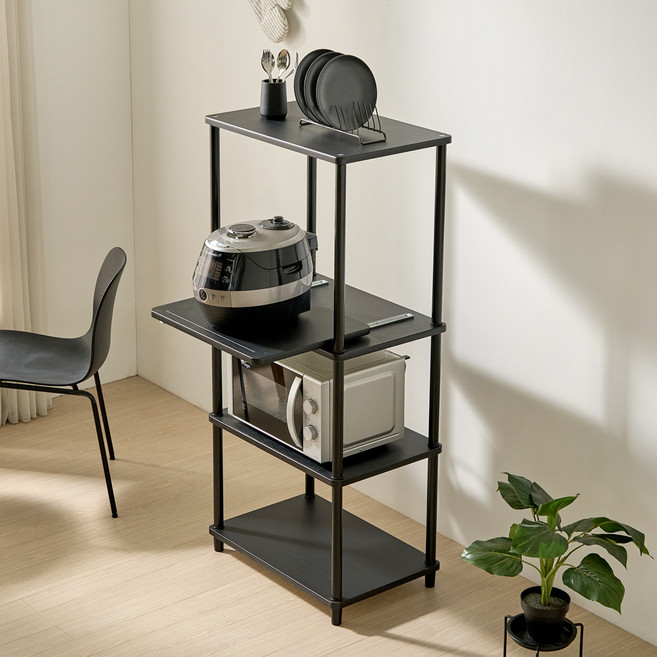 가구레시피 조립식 스마트 밥솥다이 수납 렌지대, 퓨어블랙, 4단