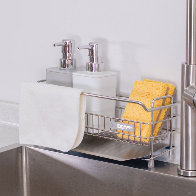 퀸넥스 올스텐304 자동물빠짐 수세미 거치대 30cm, 1개