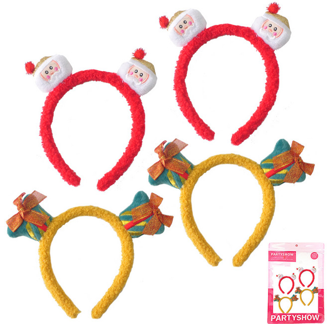파티쇼 크리스마스 머리띠 산타 2p + 벨 2p 세트, 혼합색상, 1세트
