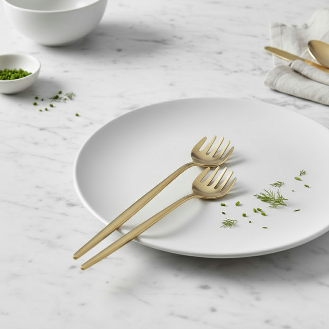 리온주방 스텐 롱 디저트 포크, 티타늄골드, 2개