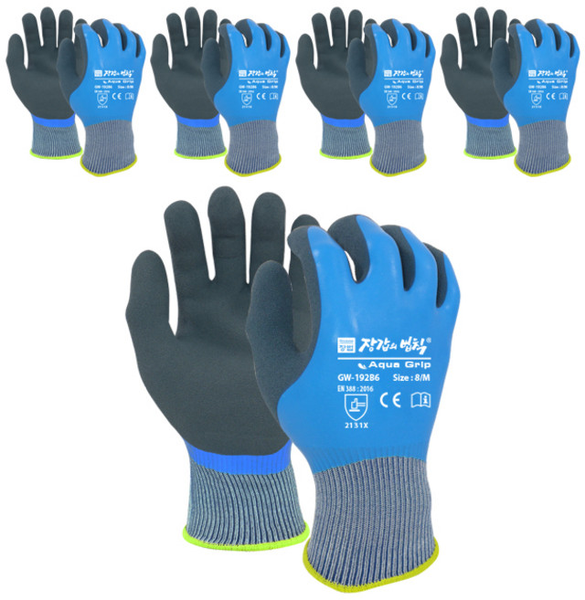 장갑의법칙 아쿠아그립 방수 장갑 양손 세트 GW-132B6, 블루, 5세트