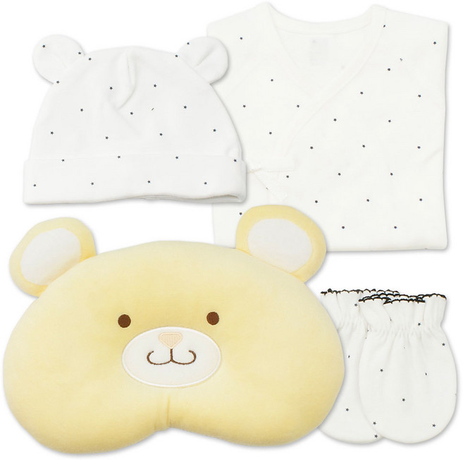 베이비베어 유아용 스타 배냇저고리 + 손싸개 + 신생아모자 + 베어짱구베개 세트