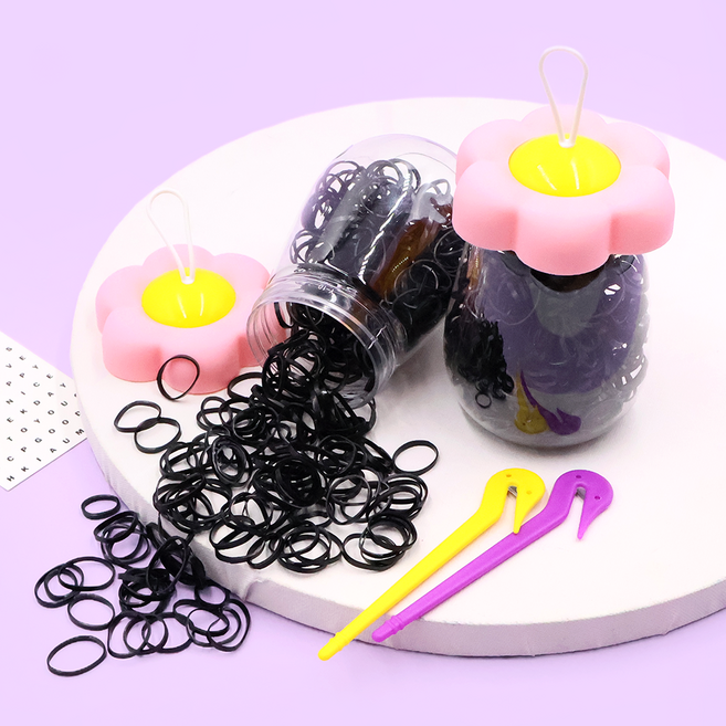 비단길 시즈꽃병 대용량 고무줄 머리끈 400p x 2개 + 이지컷 고무줄칼 2p 세트