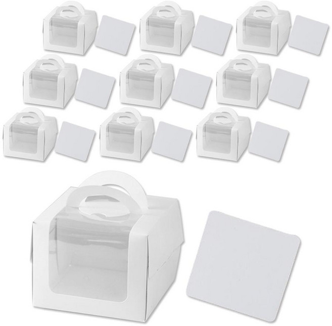 INP.24 白色開窗蛋糕盒 小款 13x13x10公分 附底襯 10入組, 10組, 白色