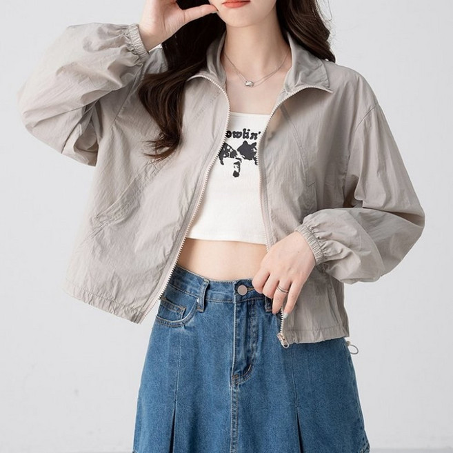 I'M MONG 女款 Soharu 抽繩短版長袖拉鍊防風外套