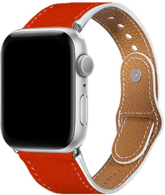 에잇클로드 애플워치 호환 천연가죽 밴드 스트랩 똑딱이형, 스칼렛, 1개