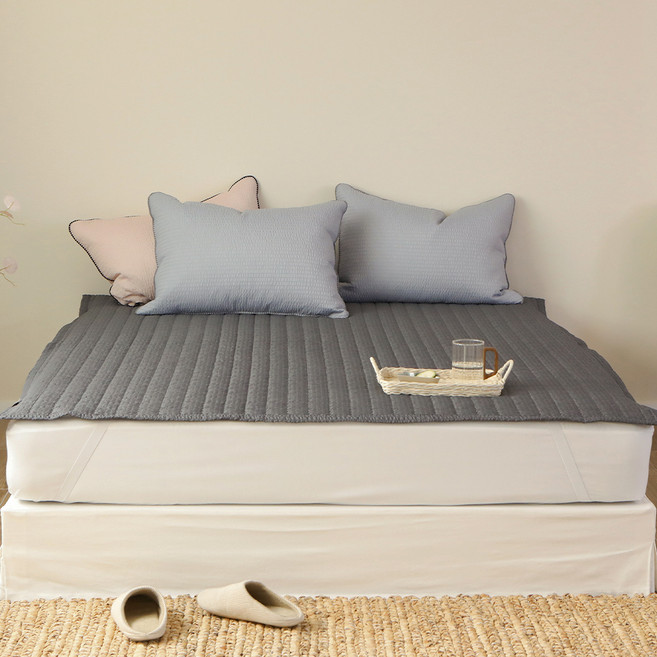 이블랑 여름 향균 시어서커 침대 패드, 챠콜