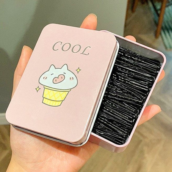 하우블리 여성용 웨이브 대용량 튼튼한 헤어 실핀 200p + 틴케이스 세트