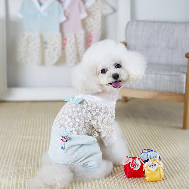 에이미러브즈펫 BL 꽃도령 꽃낭자 한복 올인원, 민트, 1개