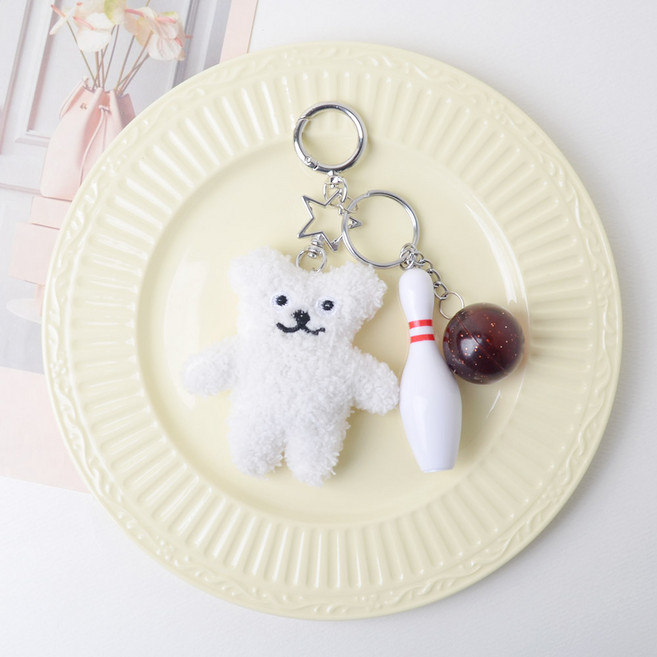 볼링 곰돌이 키링 13cm, 브라운, 1개