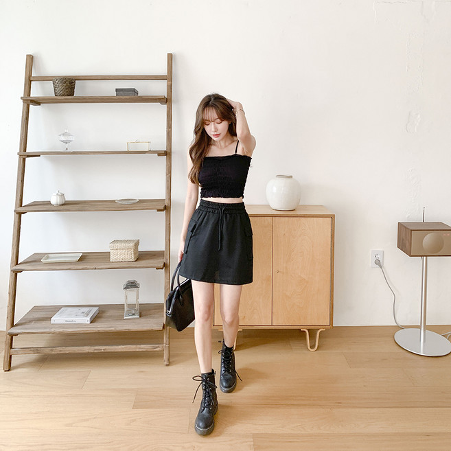 토마토팩토리 여성용 텐션업 건빵 밴딩 카고 미니스커트