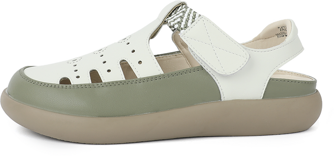 제이슈 여성용 가죽 벤트오 펀칭 단화 플랫 샌들 3cm