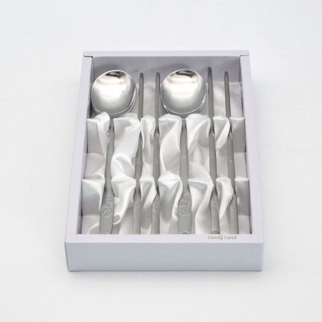 윌리브 신장미 샌딩 수저세트, 실버, 2세트, 숟가락 + 젓가락