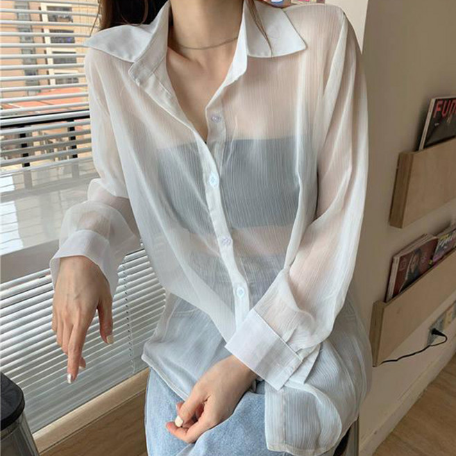 시크힐즈 여성용 르모네 쉬폰 시스루 셔츠 11637
