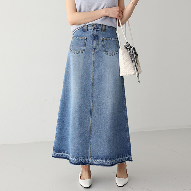 피핀 여성용 투포켓 A라인 데님 롱스커트 53501