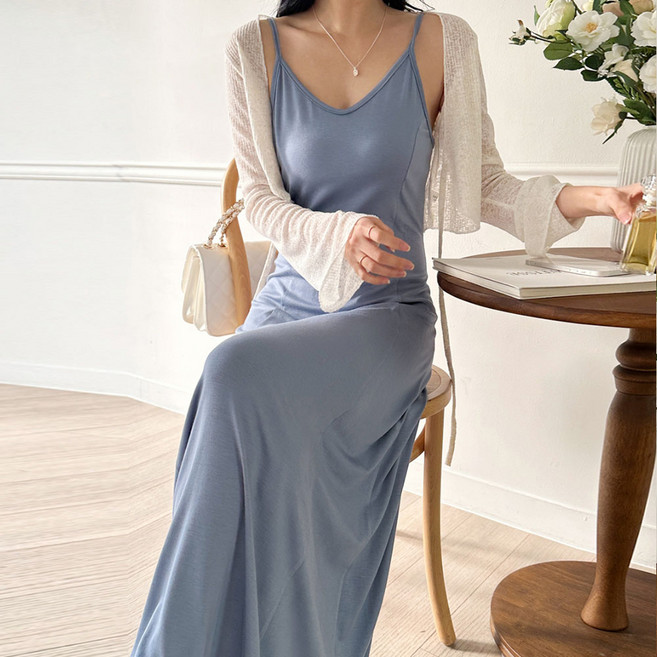 보리맘 소프트 브이넥 민소매 맥시 롱 임산부 원피스 G965