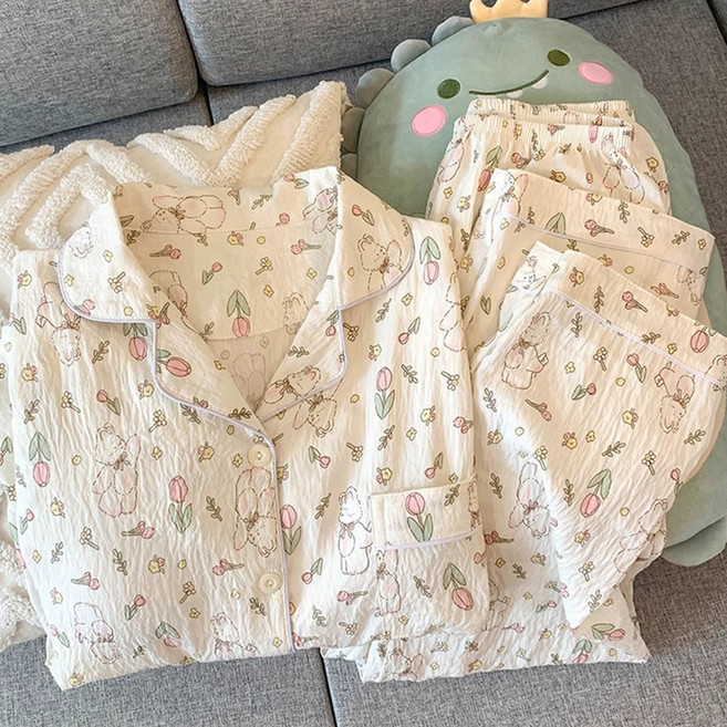 엘쏘 여성용 통기성 거즈면 라이트 큐티 홈웨어 긴팔 긴바지 세트