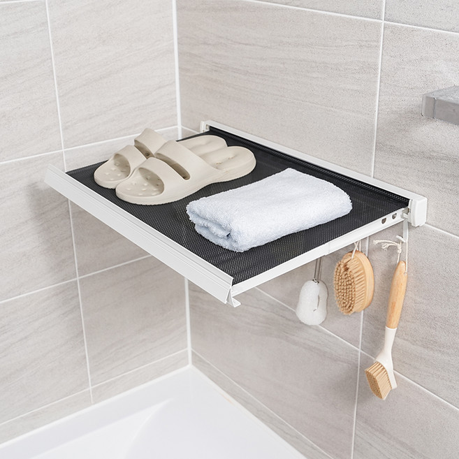 생활백서 무타공 접었다 폈다 다용도 욕실선반, 화이트, 1개