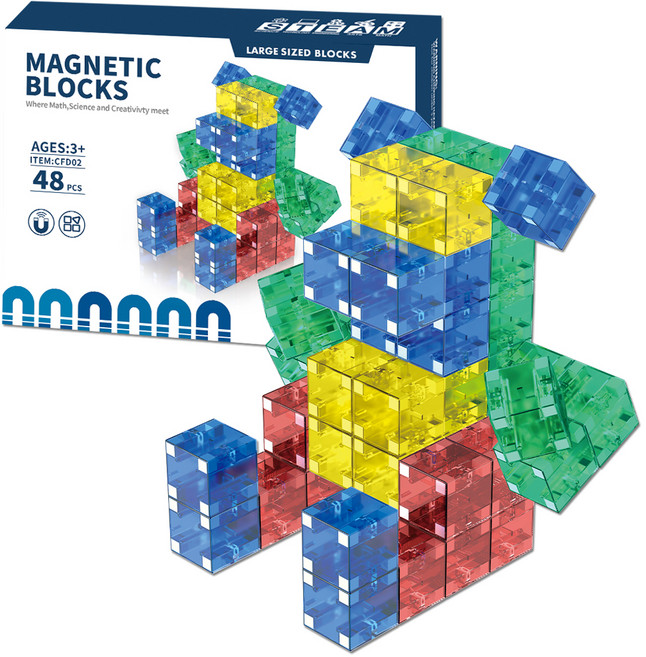 오즈토이 착착 자석 빌딩 큐브 블록 투명 cfd02 48p, 혼합색상, 1개