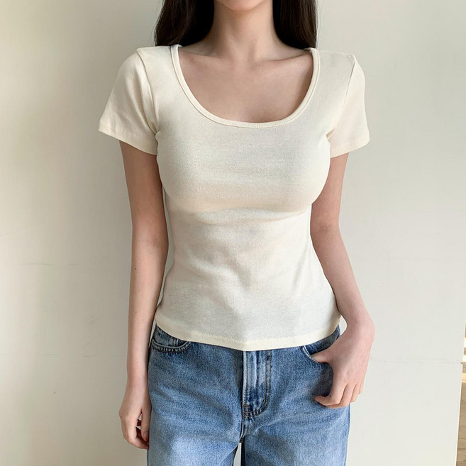 시크블랙 여성용 선라비 슬림핏 유넥 이너 반팔 티셔츠 cpt17626k63