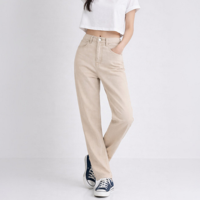 라라온 여성용 롱/기본/숏 기장 워싱 스트레이트 데님 팬츠 26TSP3881