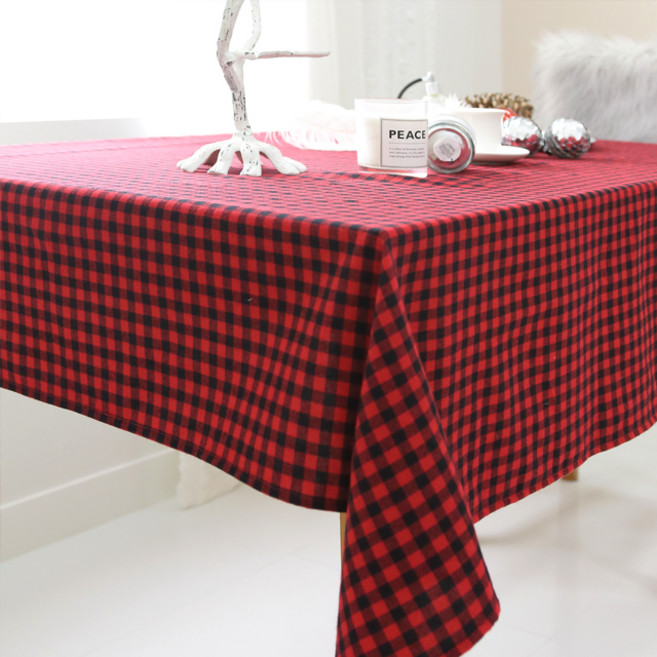 바이지미 체크 테이블보, 블랙 + 레드, 6인