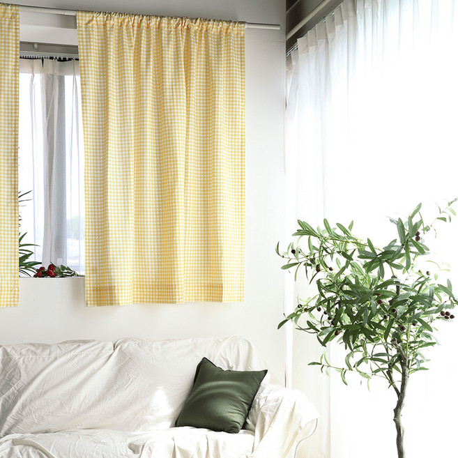 바자르 모노체크 가리개 커튼