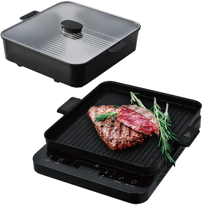 REINA 인덕션 레인지 1구 + 전골팬 + 그릴팬, RI-3030(블랙), 일반형