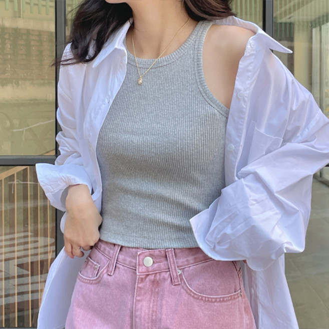 sugarfun 女性Bibeun羅紋無袖上衣