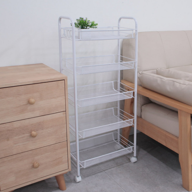 마켓플랜 라이트 메쉬 철제 트롤리 45 x 27 x 103 cm, 화이트, 5단