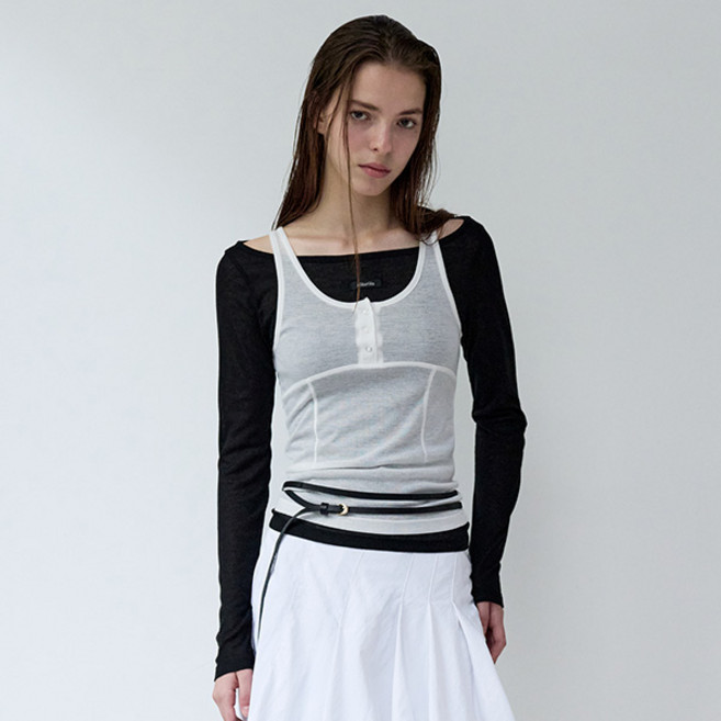 로라로라 여성용 슬리브리스 레이어드 티셔츠 세트