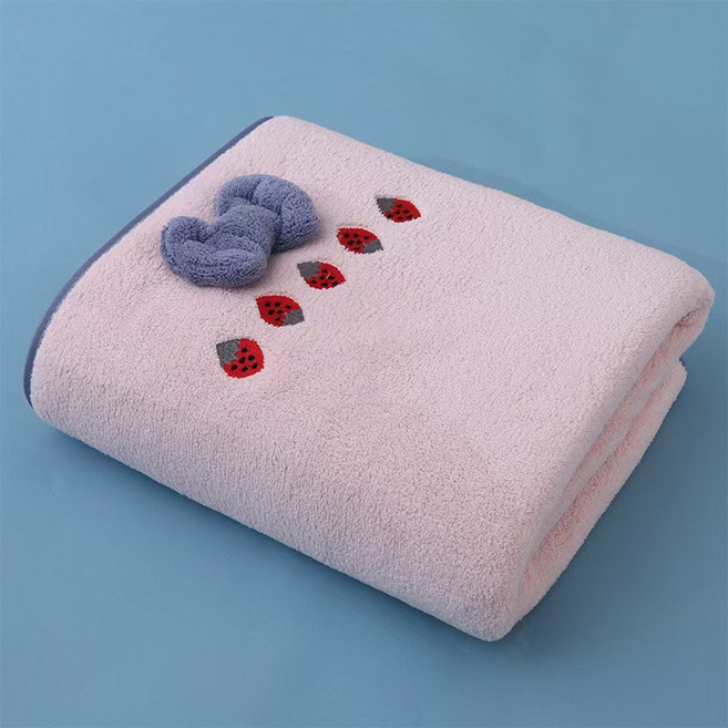 원이네 코랄벨벳 리본 바스타월 320g, 핑크, 1개