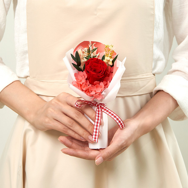 메종드플로레 시들지 않는 생화 프리저브드 플라워 미니 꽃다발, 레드와인