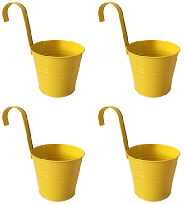 발코니 후크 캔디 양동이 행잉 화분, 옐로우, 4개