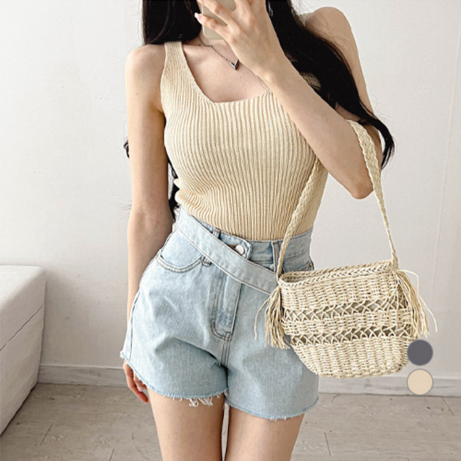 밀키버터 여성용 하찌 라운드 니트 나시