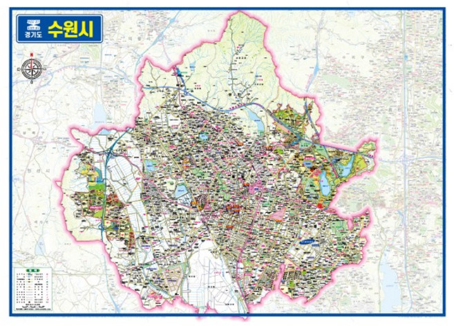 지도닷컴 코팅형 경기도 수원시 경계 관내도 150 x 110 cm, 1개