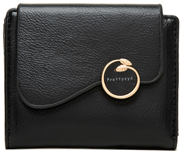 Prettyzys 프리티지 물결 링나무잎 얇은 가죽 중지갑