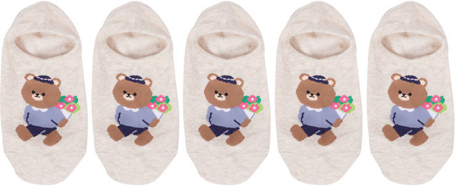 박군 여성용 통통 베어 덧신 양말 5족
