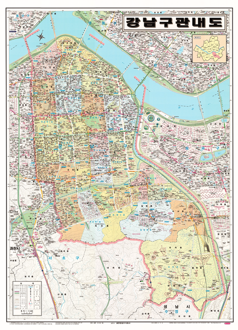 지도닷컴 강남구 관내도 코팅형 소 78 x 110 cm, 1개