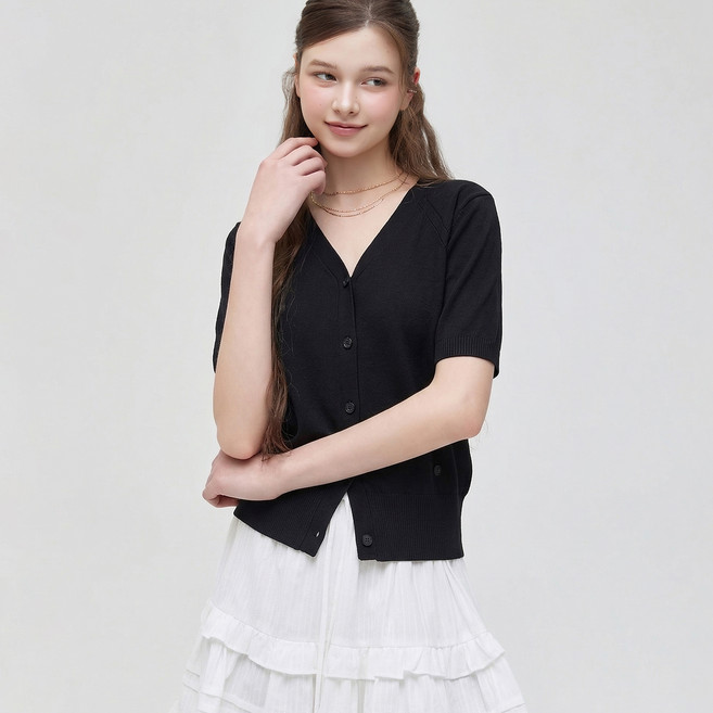 Roem 女款 All Day V領短袖開襟衫 RMCKG25R99