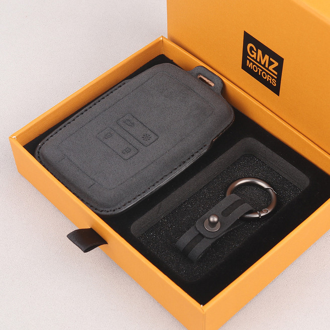 GMZ MOTORS 汽車鑰匙殼 汽車皮革 智慧鑰匙殼 Alcantara, 黑色, 雷諾 4鍵 RN01