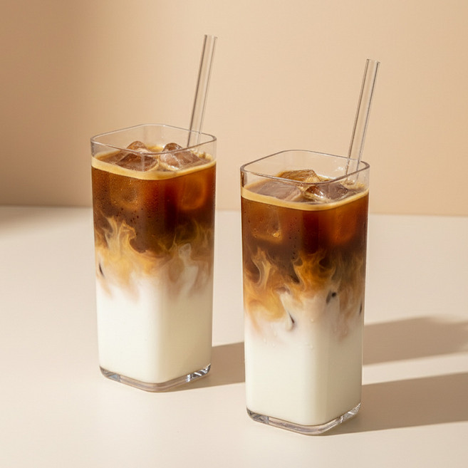 트라이탄 깨지지 않는 사각 아메리카노 라떼 커피컵 430ml, 투명, 2개