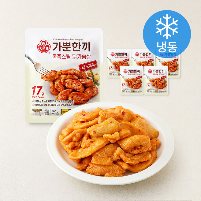 오뚜기 가뿐한끼 촉촉스팀 닭가슴살 레드페퍼 (냉동), 100g, 1개, 6개입