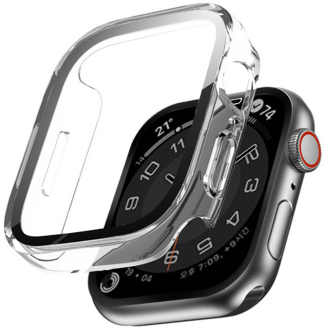 이츠라이프 애플워치 9H 스퀘어 풀커버 강화유리 케이스 44mm, 투명, 1개