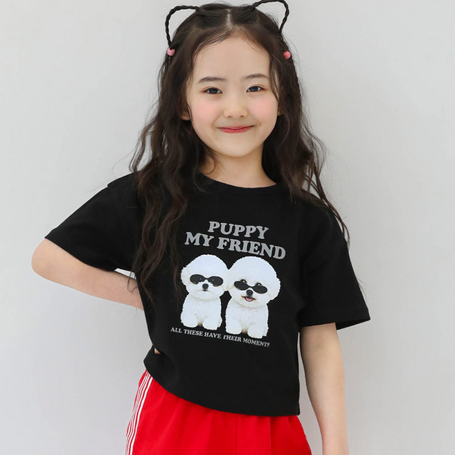 로로샤 아동용 통기성 면 세미크롭 퍼핀 반팔 티셔츠