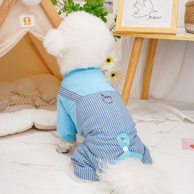 랜보어 반려동물 세로줄무늬 멜빵올인원, 블루, 1개